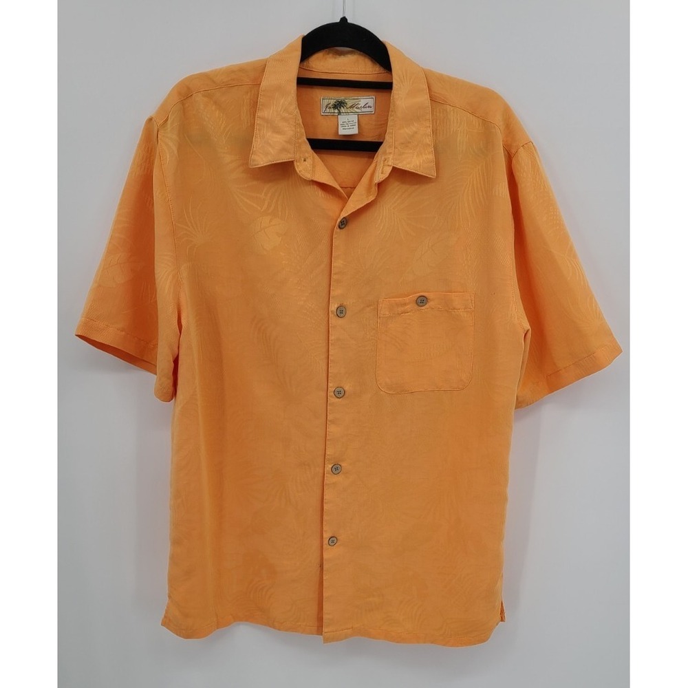 Joe Marlin Men's Large Unwind Orange Shirt Beach Summer Vacation Floral Hawaiian